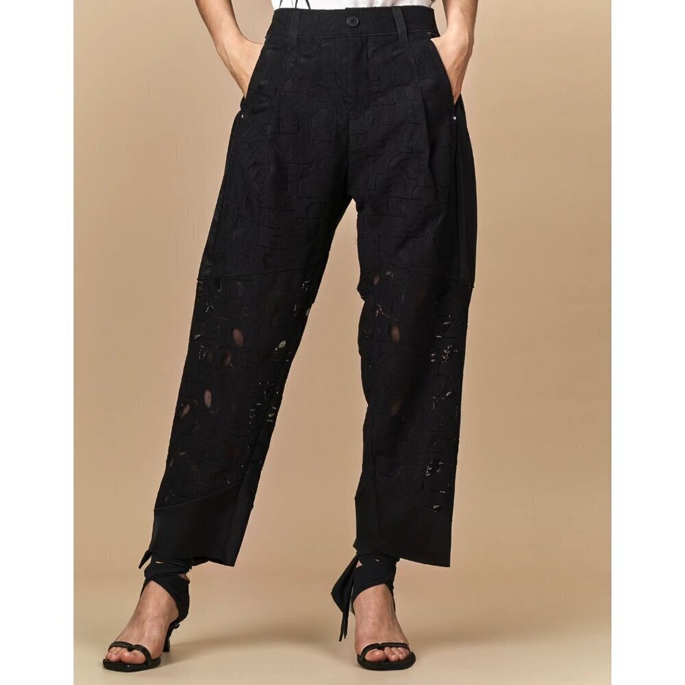 High Everyday Couture Black Lace Detail Wide Leg Pants 12 NWOT